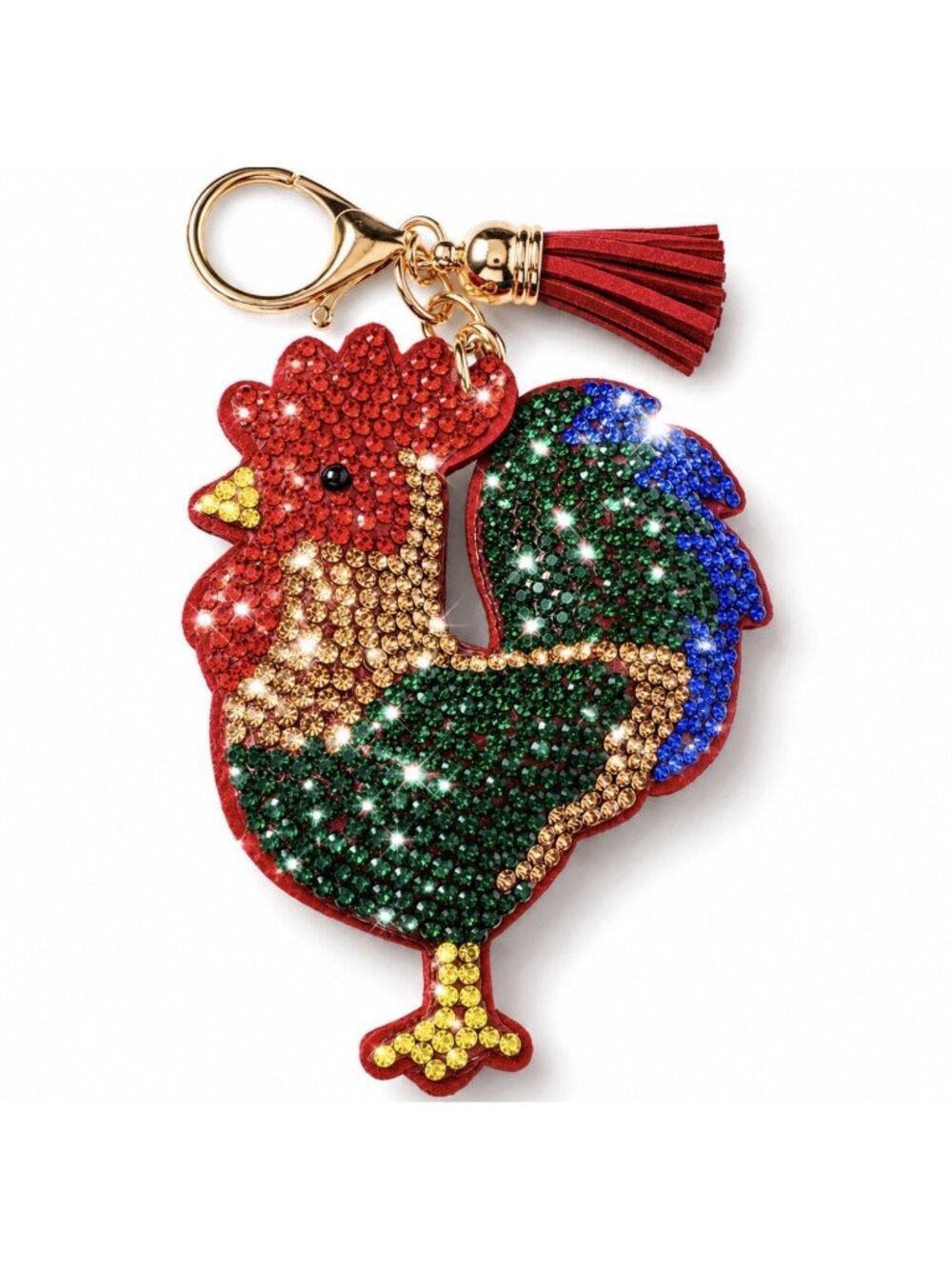 Chunky Rooster Puffy Rhinestone Bling Bag Purse Backpack Charm Keychain NEW